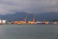 Cargo cranes in the water area of the port of Batumi