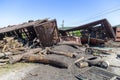 Cargo damaged in freight train derailment Royalty Free Stock Photo