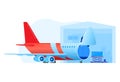 Cargo delivery and box transportation by airplane, vector illustration. Freight package load in plain transport, cartoon