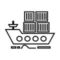 Cargo delivery by sea ship vector line icon, sign, illustration on background, editable strokes Royalty Free Stock Photo