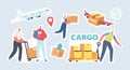 Cargo Delivery Stickers. Transportation Storage Logistic Concept. Workers Delivering Freight to Recipients Service