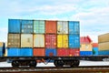 Cargo dock terminal with sea containers. logistic warehouse port of shipping container for the subsequent sorting, loading and Royalty Free Stock Photo