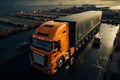 Cargo excellence Aerial shot shows semi truck, container, reflecting efficient logistics