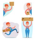 Cargo Freight Box Loading Delivery Shipment Loader Deliveryman Character Icon Cartoon Design Template Vector