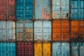 Cargo freight containers stacked at port logistics warehouse for export or import Royalty Free Stock Photo