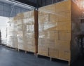 Cargo freight, Shipment, Delivery warehousing service, transportation. stack of cardboard boxes on pallet in the warehouse. Royalty Free Stock Photo