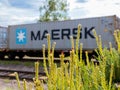 Cargo freight train in the background of the vibrant green bush