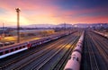 Cargo freight train railroad station Royalty Free Stock Photo