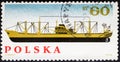 Cargo freighter ship in vintage stamp