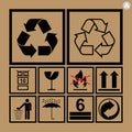 Cargo handling icons used beside the boxes and packaging