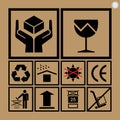 Cargo handling icons used beside the boxes and packaging Royalty Free Stock Photo