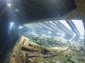 Cargo hold in an underwater shipwreck Royalty Free Stock Photo