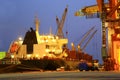 Cargo industrial steel ship in the harbor