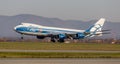 Cargo jet aircraft Boeing 747-BF of AirBridgeCargo Airlines is landing. Aviation and transportation Royalty Free Stock Photo