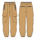 Cargo Jogger bottom Pants design flat sketch vector illustration, Utility pockets pants concept with front and back view,