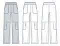 Cargo Joggers fashion flat technical drawing template. Sweat Pants technical fashion Illustration, relaxed fit,