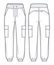 Cargo Joggers Pants fashion flat technical drawing template.