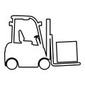 Cargo loading machine forklift truck for lifting box goods in warehouse fork lift loader freight contour outline line icon black Royalty Free Stock Photo