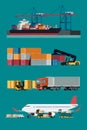 Cargo logistics transportation, container ship and cargo plane w