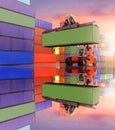 Cargo operation in the container yard with reflection effect. Royalty Free Stock Photo