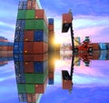 Cargo operation in the container yard with reflection effect. Royalty Free Stock Photo