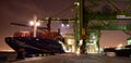Cargo operations at the busy container terminal during night