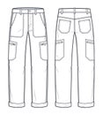 Cargo Pants, Jeans Pants technical fashion Illustration.