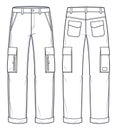 Cargo Pants, Jeans Pants technical fashion Illustration.