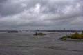 Cargo-passenger cruise ferry ship Silja Serenade by Tallink leaving South harbor of Helsinki, Finland at rainy overcast day