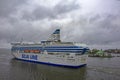 Cargo-passenger cruise ferry ship Silja Serenade by Tallink leaving South harbor of Helsinki, Finland at rainy overcast day