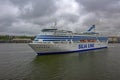 Cargo-passenger cruise ferry ship Silja Serenade by Tallink leaving South harbor of Helsinki, Finland at rainy overcast day