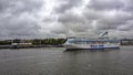 Cargo-passenger cruise ferry ship Silja Serenade by Tallink leaving South harbor of Helsinki, Finland at rainy overcast day