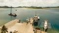 Cargo and passenger transit port in Dapa city aerial view .Siargao island, Philippines.