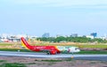 Cargo plane Airbus A321 of VietJet Air landing at Tan Son Nhat International Airport