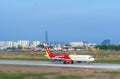 Cargo plane Airbus A321 of VietJet Air landing at Tan Son Nhat International Airport