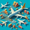 Cargo plane at the airport is loading goods for delivery, illustration of loading goods at the airport 6 Royalty Free Stock Photo