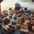 Cargo plane at the airport is loading goods for delivery, illustration of loading and unloading of goods at the airport 5 Royalty Free Stock Photo