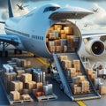 Cargo plane at the airport is loading goods for delivery, illustration of loading and unloading of goods at the airport 9 Royalty Free Stock Photo