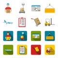 Cargo plane, cart for transportation, boxes, forklift, documents.Logistic,set collection icons in cartoon,flat style Royalty Free Stock Photo