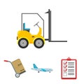 Cargo plane, cart for transportation, boxes, forklift, documents.Logistic,set collection icons in cartoon style vector Royalty Free Stock Photo