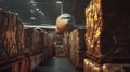 Cargo Plane in Hangar with Pallets of Goods Royalty Free Stock Photo