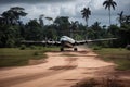 cargo plane landing on airstrip in the heart of the amazon