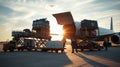 Cargo plane loading at sunset Royalty Free Stock Photo