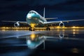 a cargo plane at night, illuminated by airport lights Royalty Free Stock Photo