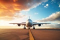 a cargo plane positioned centrally on an airstrip