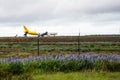 Cargo plane ready to take off on a cloudy summer day