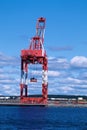 Cargo port of Halifax. Big cargo ship leaves harbor.