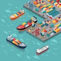 Cargo Port Vector Concept in Isometric Projection Royalty Free Stock Photo