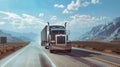 A cargo semi-truck maneuvers down a winding mountain road, navigating the steep incline with caution