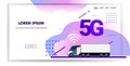 Cargo semi truck trailer driving road 5G online wireless system connection concept abstract background delivery